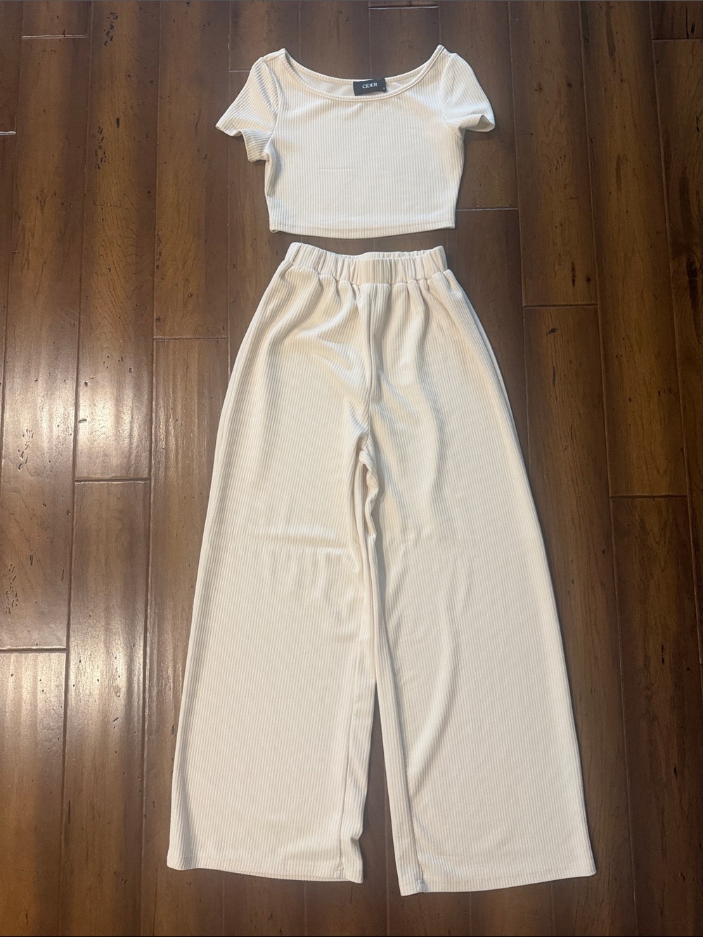 Cider Ribbed Wide-Leg Lounge Set in Cream